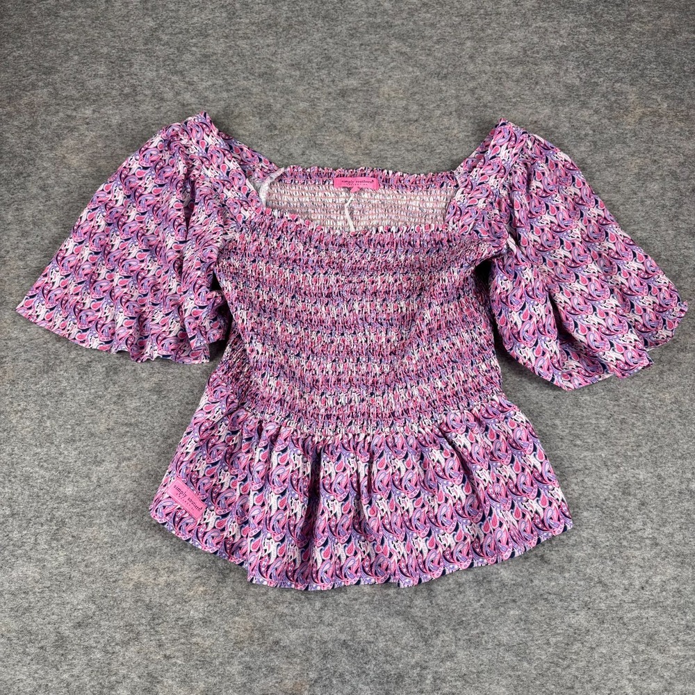 Simply Southern Smock Off The Shoulder Top Paisley Pink Womens Large L